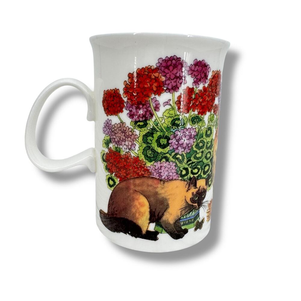Dunoon Sophisticats fine bone china mug coffee cup floral Siamese Sue Scullard